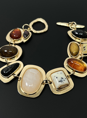 Vintage古着Bohemian exaggerated amber geometric bracelet手链