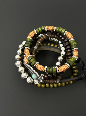 Vintage古着 Bohemian feather beaded bracelet set手链套装