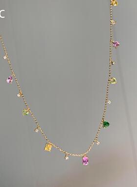 甜美风多巴胺彩色方块流苏项链女