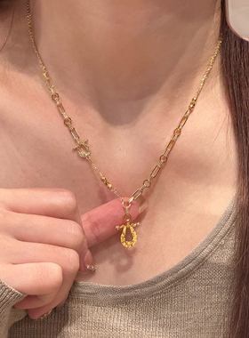 爆闪金色碎冰冰U型马蹄扣项链女