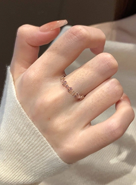 甜美风粉仿闪钻香槟金细圈戒指