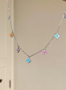 彩色四叶草项链2025新款复古气质