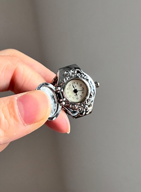 古着蓝色滴油花朵表盘戒指设计感