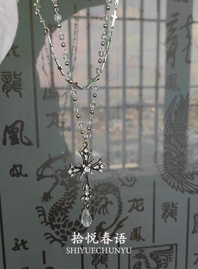 复古小众十字架双层项链个性百搭