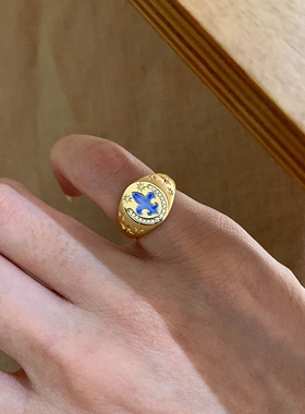 中古Vintage金色鸢尾花戒指复古