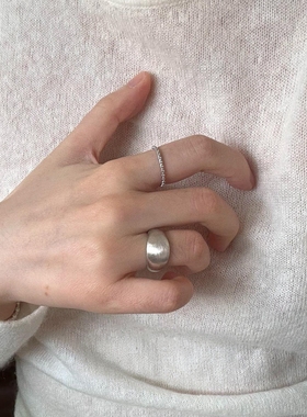 哑光银色拉丝泥鳅背戒指复古小众