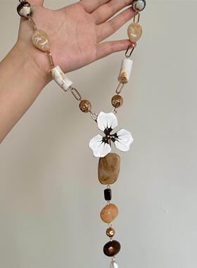 海边度假风仿树脂串珠花朵项链女