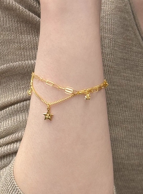 金色双层星星吊坠金色手链高级感