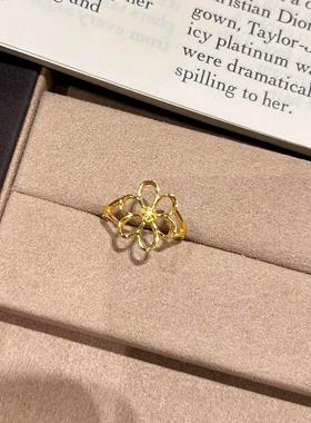 复古简约金色镂空花朵戒指高颜值