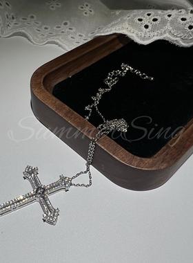 发财宅女同款银色十字架吊坠项链