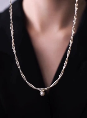 法式双层缠绕仿珍珠项链轻奢复古