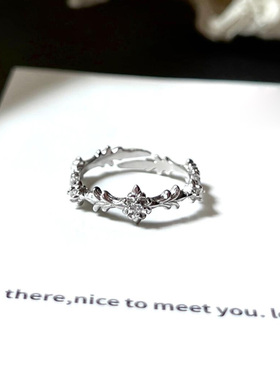 韩系微镶鸢尾花仿锆石戒指女小众