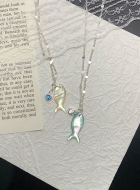 海边度假风蓝色渐变小鱼爱心项链