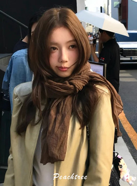 韩系复古焦糖长条丝巾秋冬百搭女