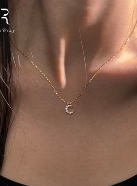 爆闪月亮仿钻项链韩系高级感气质
