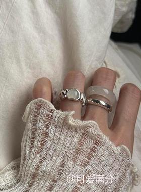 清冷感韩系冰透爱心素圈戒指复古