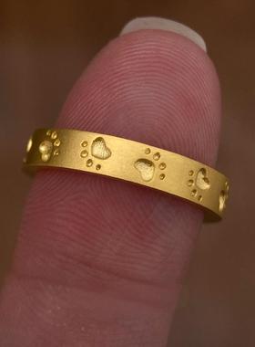 可爱猫咪爪印金色素圈戒指高级感