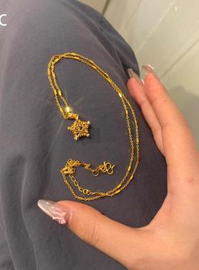 爆闪金色荆棘镂空幸运星项链复古