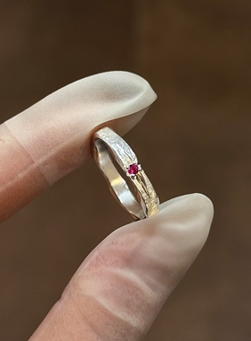 简约玫红仿点钻小银戒指百搭精致