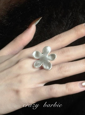 韩系银色拉丝花朵戒指高级感简约