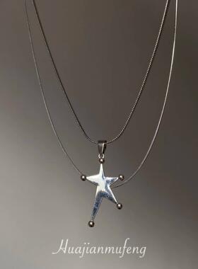 机械感不规则五角星吊坠项链独特