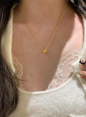 中古金色环环相扣麻花项链老钱风