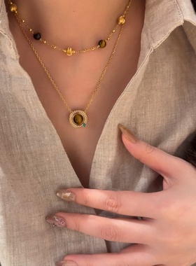 秋冬高级感猫眼虎眼石项链老钱风