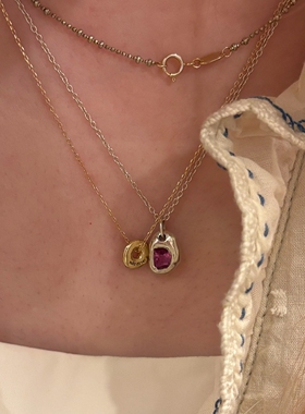 简约仿红宝石银色项链女轻奢百搭