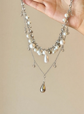 中古仿珍珠水滴流苏项链精致百搭