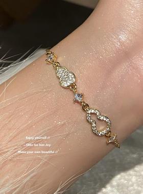 爆闪满钻手镯女钛钢福禄葫芦手链