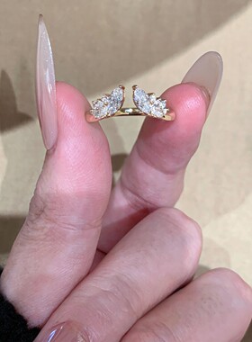 韩系双翎仿满钻戒指小众设计时尚
