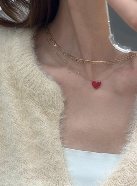 极简风红色小爱心项链轻奢高级感