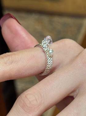 古典设计银色蕾丝网格不规则戒指