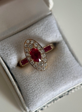 Vintage中古椭圆仿红宝石戒指女