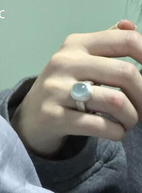 冰透仿蓝水晶戒指清冷感简约精致