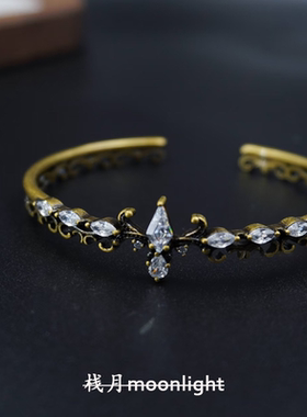 宫廷风仿锆石黑金色做旧皇冠手镯