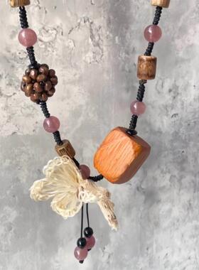 新中式花朵编绳项链个性复古配饰