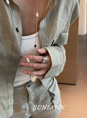简约爱心吊坠串珠长款项链女百搭