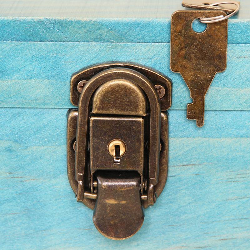 日式复古实木小号桌面首饰带锁木盒子收纳盒收纳箱木质储物盒 - 图3