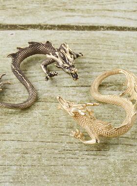 黄铜做旧古玩纯铜小蛟龙摆件客厅办公桌茶宠铜器工艺品摆件