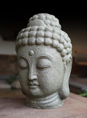 水磨坊新中式家居禅意仿石佛头佛首人物雕塑客厅玄关沙弥装饰摆件