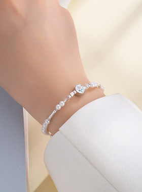 郁金香仿珍珠手链女法式甜美高级感竹节光珠拼接手串小众手饰ins