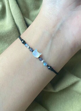 森系黑猫贝壳手链甜美搭配手工编织串珠手绳情侣闺蜜手饰毕业礼物