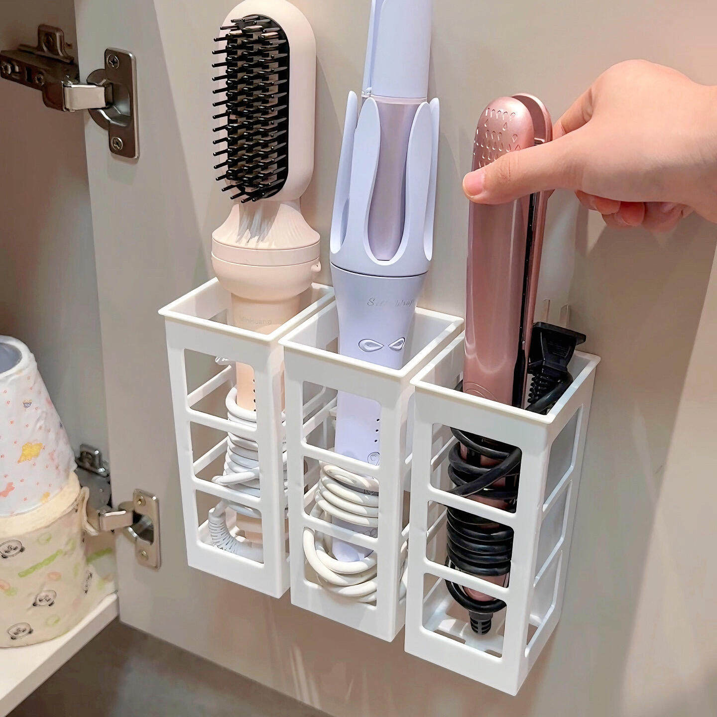 告别杂乱！卷发棒收纳免打孔直发板吹风机置物架橱柜内壁挂收纳架,淘宝优惠券,粉丝福利购,淘宝优惠卷