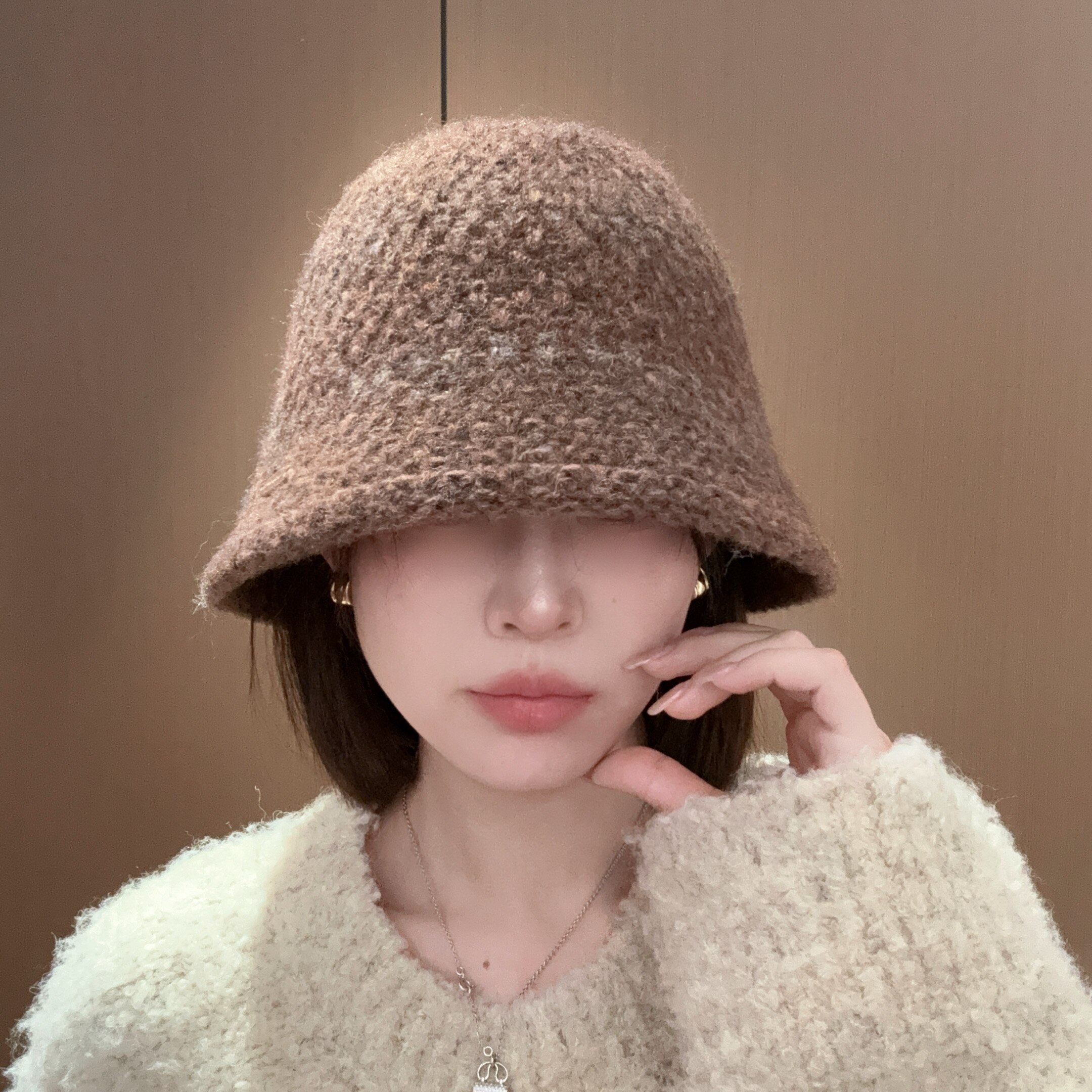 2025新款秋冬休闲针织渔夫帽素颜遮脸水桶帽显脸小保暖高级感盆帽