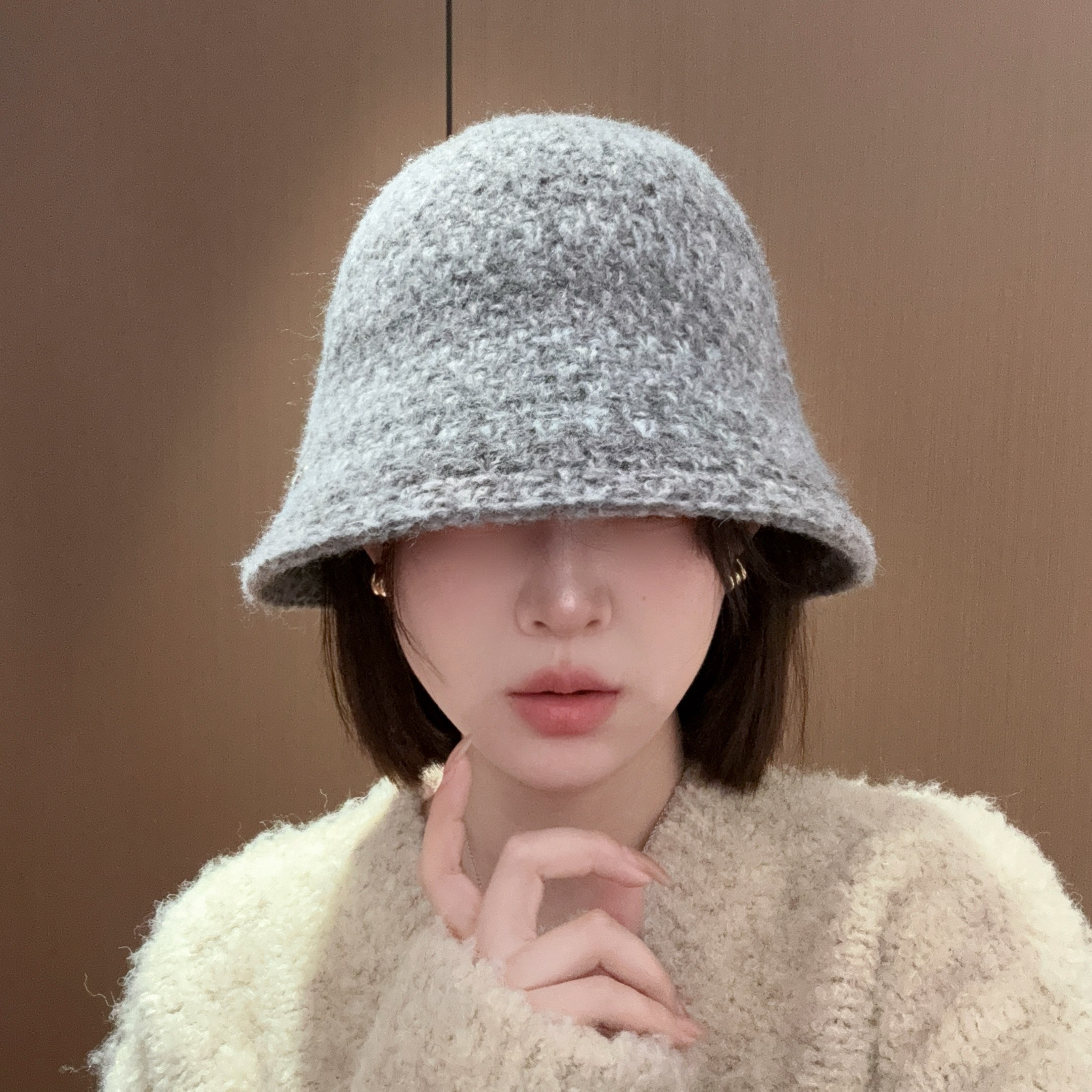 2025新款秋冬休闲针织渔夫帽素颜遮脸水桶帽显脸小保暖高级感盆帽