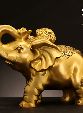 黄铜财福对象摆件一对铜象吉象桌面客厅玄关家居饰品乔迁新居礼品
