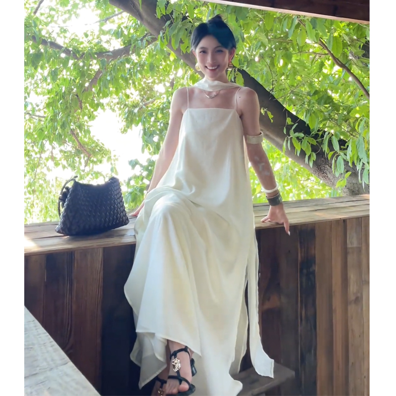 JIAHUI STUDIO 海边度假风无袖吊带连衣裙仙女沙滩裙气质裙子长裙 - 图0