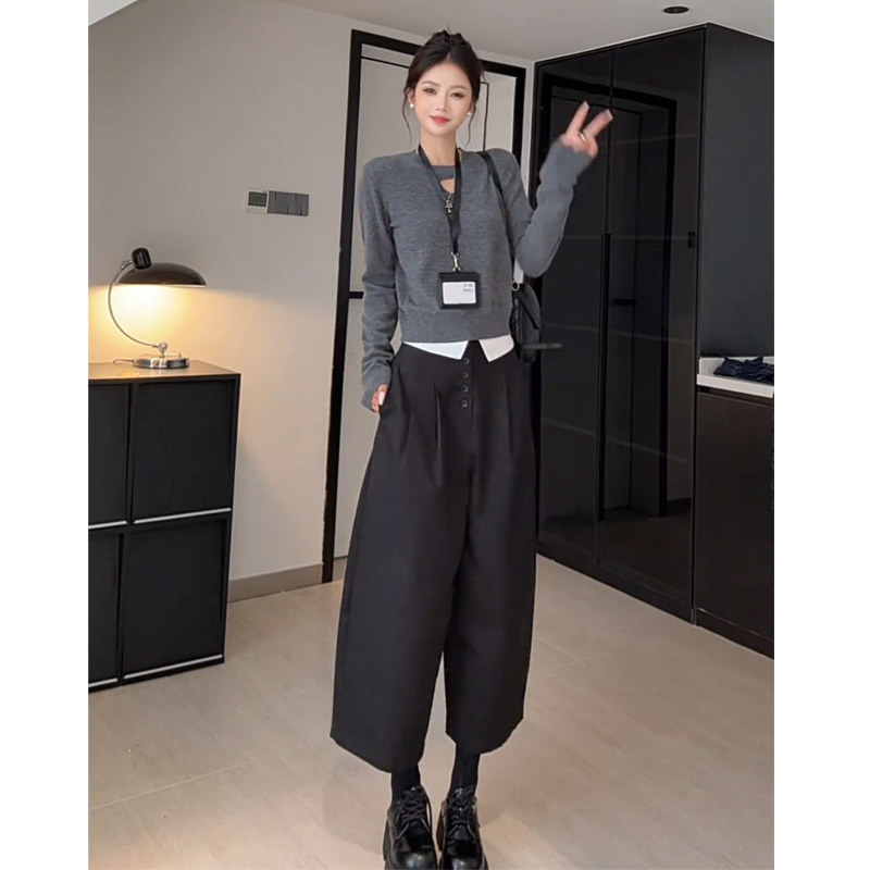 Wannvy Up 韩系时髦套装镂空针织衫女装秋季翻边拼接休闲裤两件套,淘宝优惠券,粉丝福利购,淘宝优惠卷