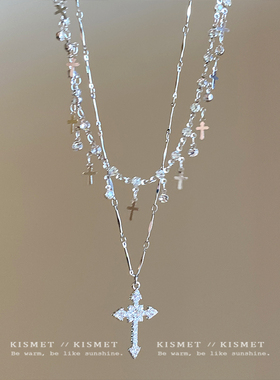 甜酷辣妹~叠戴十字架项链女2025年新款爆款轻奢颈链高级感锁骨链